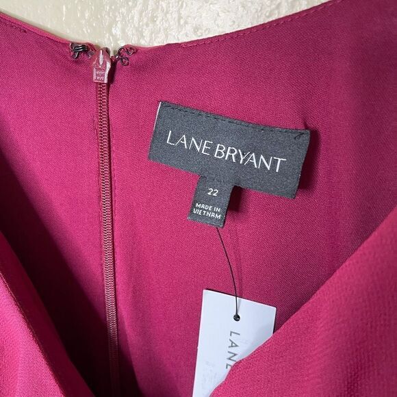 Lane Bryant Dress Womens 22 Maroon V-Neck Ruffled Sleeveless Solid - Picture 11 of 13